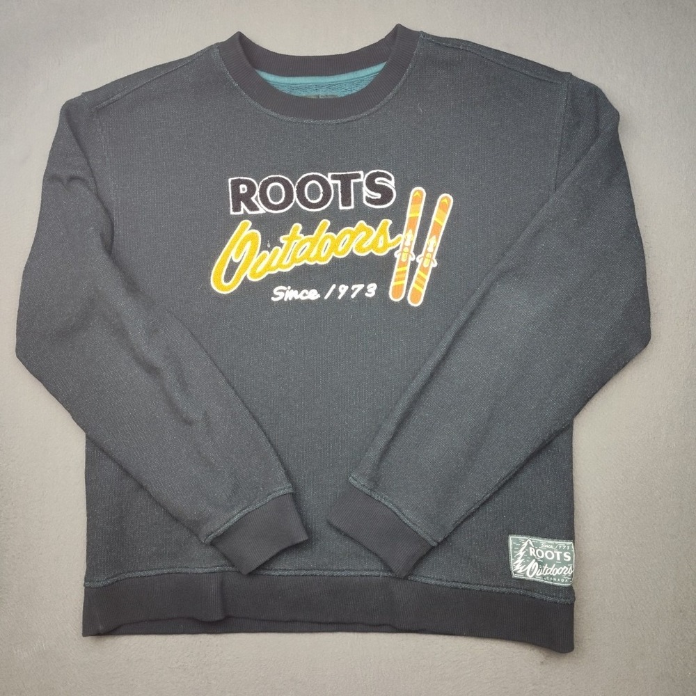 Roots Outdoors Sweatshirt Mens Medium Green Crewneck Ski Skiing Pullover Fleece